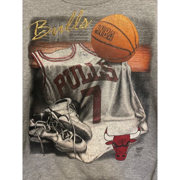 Vintage 90s Lee Sport Chicago Bulls Gray Sweater Size M Gold Embroidered Logo - Picture 6 of 10